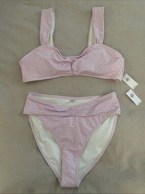 Old Navy Purple Gingham High-Waist Cinched Bikini Set